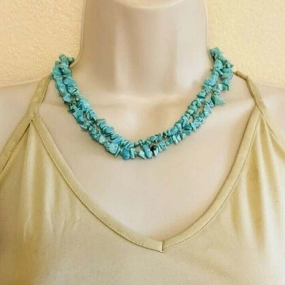 Blue Turquoise Sterling Silver 925 Clasp ATI China Necklace Beaded‎ Multi Strand